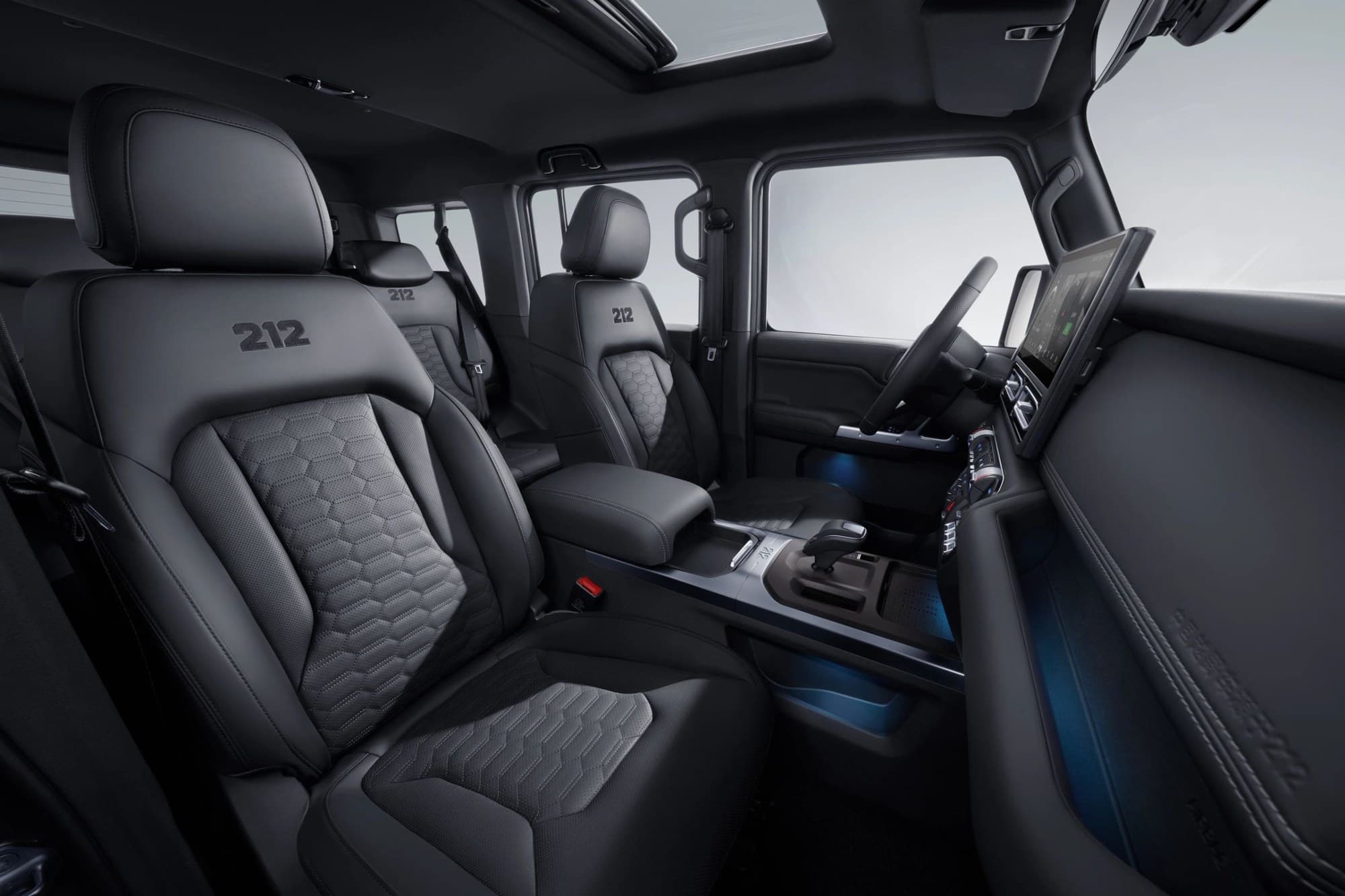 Quilted leather seats inside the 212 T01